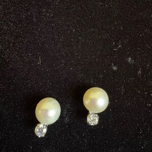 Pearl and Cubic Zirconia Sterling Silver Stud Earrings